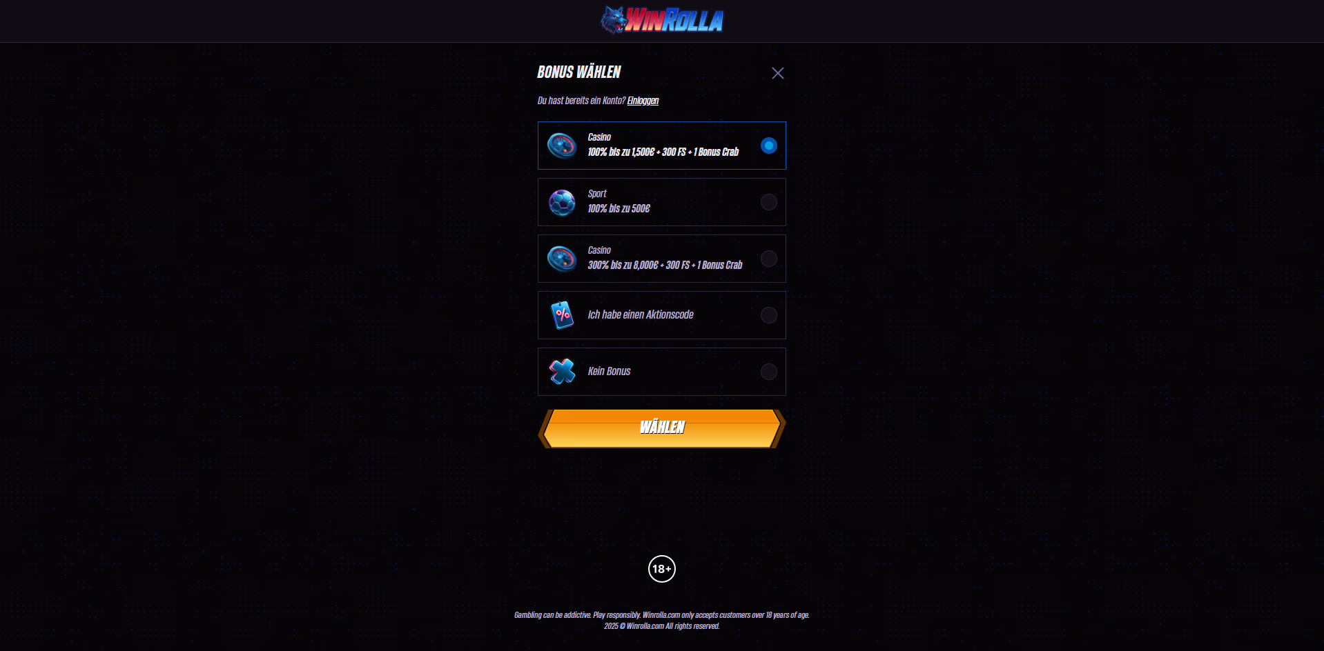 WinRolla Casino Anmeldung