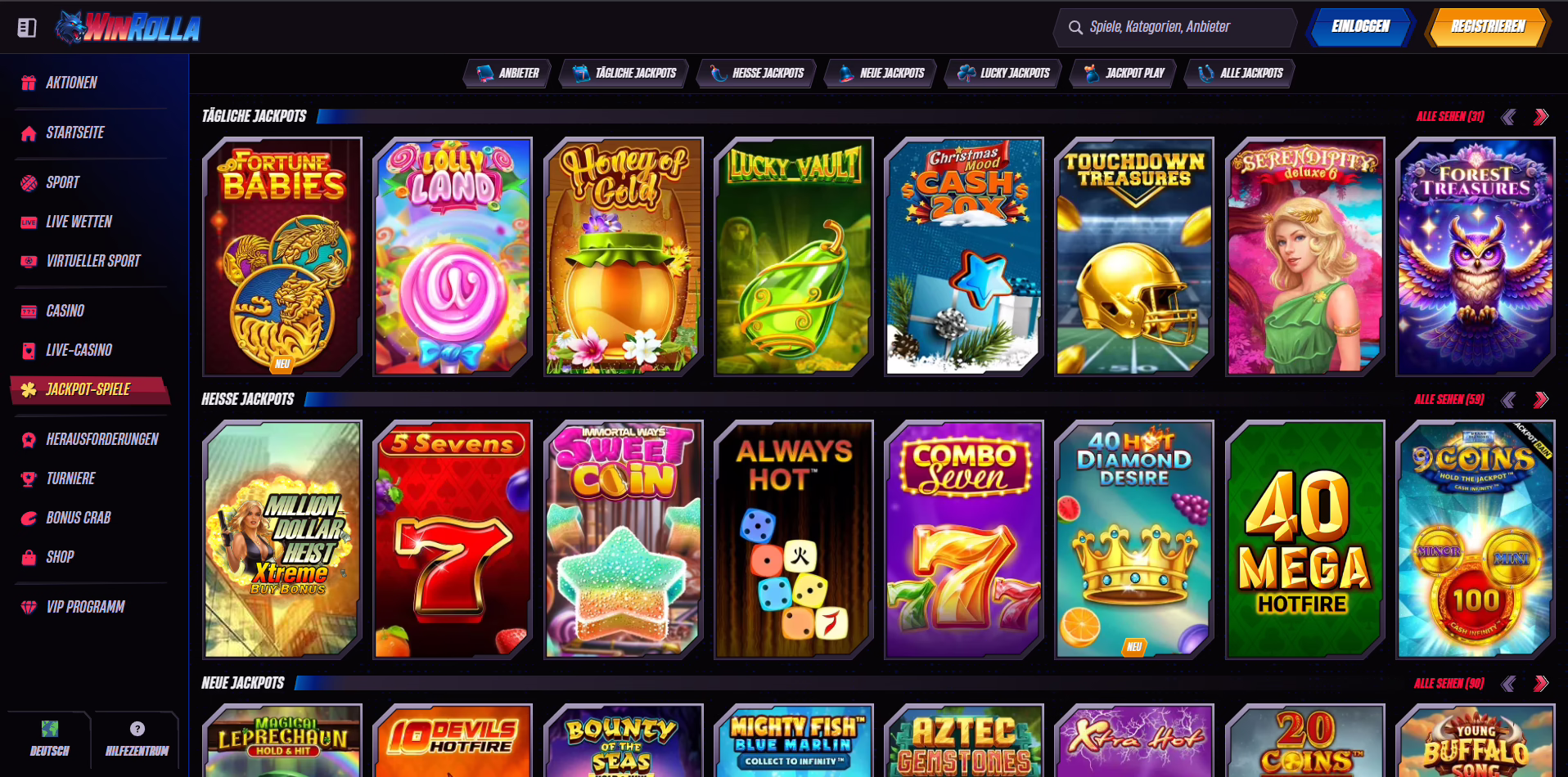 WinRolla Casino Jackpots